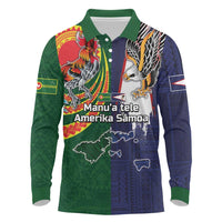 Manuʻa Islands and American Samoa Together Long Sleeve Polo Shirt Rooster and Eagle Mascot National Map and Flag Style