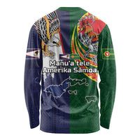 Manuʻa Islands and American Samoa Together Long Sleeve Shirt Rooster and Eagle Mascot National Map and Flag Style