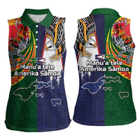 Manuʻa Islands and American Samoa Together Women Sleeveless Polo Shirt Rooster and Eagle Mascot National Map and Flag Style