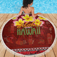 Aloha Plumeria Flowers Beach Blanket With Hawaiian Style Tapa Tribal