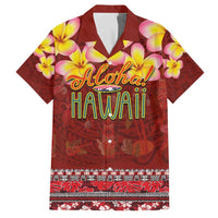 Aloha Plumeria Flowers Family Matching Off The Shoulder Long Sleeve Dress and Hawaiian Shirt With Hawaiian Style Tapa Tribal LT03 Dad's Shirt - Short Sleeve Red - Polynesian Pride
