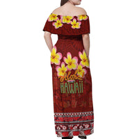 Aloha Plumeria Flowers Off Shoulder Maxi Dress With Hawaiian Style Tapa Tribal