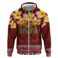 Aloha Plumeria Flowers Zip Hoodie With Hawaiian Style Tapa Tribal