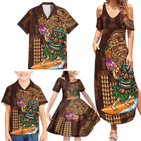 Hawaiian Tiki Mask Surfing Kakau Pattern Family Matching Summer Maxi Dress and Hawaiian Shirt LT03 - Polynesian Pride