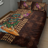 Hawaiian Tiki Mask Surfing Kakau Pattern Quilt Bed Set