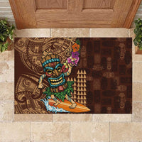 Hawaiian Tiki Mask Surfing Kakau Pattern Rubber Doormat