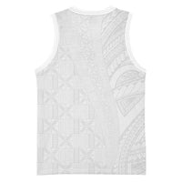 Niue White Sunday Basketball Jersey Hiapo Tribal Art Tattoos - Polynesian Pride