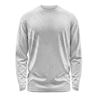 Niue White Sunday Long Sleeve Shirt Hiapo Tribal Art Tattoos - Polynesian Pride