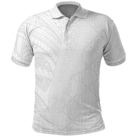 Niue White Sunday Polo Shirt Hiapo Tribal Art Tattoos - Polynesian Pride