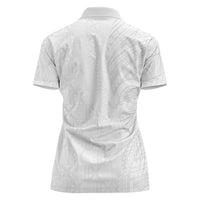 Niue White Sunday Women Polo Shirt Hiapo Tribal Art Tattoos - Polynesian Pride