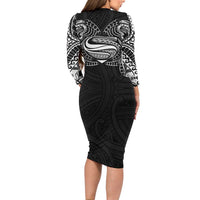 Super Samoan Traditional Tribal Art Tattoos Family Matching Long Sleeve Bodycon Dress and Hawaiian Shirt Black Color - Polynesian Pride