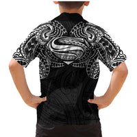 Super Samoan Traditional Tribal Art Tattoos Family Matching Mermaid Dress and Hawaiian Shirt Black Color - Polynesian Pride