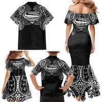 Super Samoan Traditional Tribal Art Tattoos Family Matching Mermaid Dress and Hawaiian Shirt Black Color - Polynesian Pride
