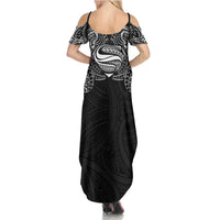 Super Samoan Traditional Tribal Art Tattoos Family Matching Summer Maxi Dress and Hawaiian Shirt Black Color LT03 - Polynesian Pride