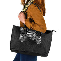Super Samoan Traditional Tribal Art Tattoos Leather Tote Bag Black Color LT03 Black - Polynesian Pride