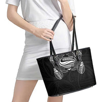 Super Samoan Traditional Tribal Art Tattoos Leather Tote Bag Black Color LT03 - Polynesian Pride