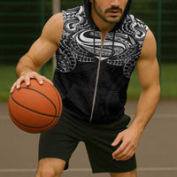 Super Samoan Traditional Tribal Art Tattoos Sleeveless Zip Hoodie Black Color - Polynesian Pride