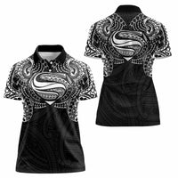 Super Samoan Traditional Tribal Art Tattoos Women Polo Shirt Black Color - Polynesian Pride
