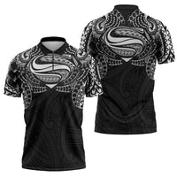 Super Samoan Traditional Tribal Art Tattoos Zipper Polo Shirt Black Color - Polynesian Pride