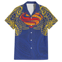 Super Samoan Traditional Tribal Art Tattoos Family Matching Off Shoulder Short Dress and Hawaiian Shirt Blue Color LT03 Dad's Shirt - Short Sleeve Blue - Polynesian Pride