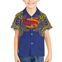 Super Samoan Traditional Tribal Art Tattoos Family Matching Off Shoulder Short Dress and Hawaiian Shirt Blue Color LT03 Son's Shirt Blue - Polynesian Pride