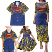 Super Samoan Traditional Tribal Art Tattoos Family Matching Puletasi and Hawaiian Shirt Blue Color - Polynesian Pride