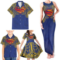 Super Samoan Traditional Tribal Art Tattoos Family Matching Tank Maxi Dress and Hawaiian Shirt Blue Color - Polynesian Pride