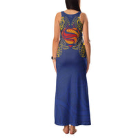 Super Samoan Traditional Tribal Art Tattoos Family Matching Tank Maxi Dress and Hawaiian Shirt Blue Color - Polynesian Pride