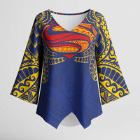 Super Samoan Traditional Tribal Art Tattoos Kimono Sleeve Blouse Blue Color - Polynesian Pride
