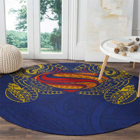 Super Samoan Traditional Tribal Art Tattoos Round Carpet Blue Color - Polynesian Pride