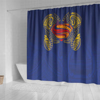 Super Samoan Traditional Tribal Art Tattoos Shower Curtain Blue Color - Polynesian Pride