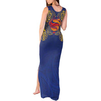 Super Samoan Traditional Tribal Art Tattoos Tank Maxi Dress Blue Color - Polynesian Pride