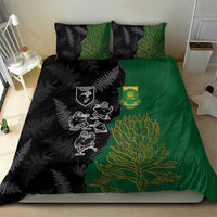 Aotearoa South Africa Rugby Freedom Cup Bedding Set Kiwi Warriors Haka with King Protea Symbol - Polynesian Pride