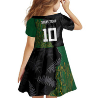 Custom Aotearoa South Africa Rugby Freedom Cup Family Matching Short Sleeve Bodycon Dress and Hawaiian Shirt Kiwi Warriors Haka with King Protea Symbol - Polynesian Pride