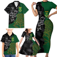 Custom Aotearoa South Africa Rugby Freedom Cup Family Matching Short Sleeve Bodycon Dress and Hawaiian Shirt Kiwi Warriors Haka with King Protea Symbol - Polynesian Pride