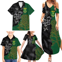 Custom Aotearoa South Africa Rugby Freedom Cup Family Matching Summer Maxi Dress and Hawaiian Shirt Kiwi Warriors Haka with King Protea Symbol - Polynesian Pride