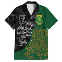Custom Aotearoa South Africa Rugby Freedom Cup Family Matching Summer Maxi Dress and Hawaiian Shirt Kiwi Warriors Haka with King Protea Symbol - Polynesian Pride