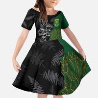 Custom Aotearoa South Africa Rugby Freedom Cup Kid Short Sleeve Dress Kiwi Warriors Haka with King Protea Symbol LT03 KID Green - Polynesian Pride