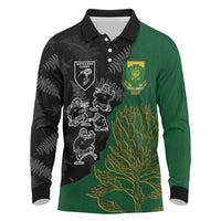Custom Aotearoa South Africa Rugby Freedom Cup Long Sleeve Polo Shirt Kiwi Warriors Haka with King Protea Symbol - Polynesian Pride