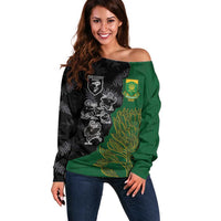 Custom Aotearoa South Africa Rugby Freedom Cup Off Shoulder Sweater Kiwi Warriors Haka with King Protea Symbol - Polynesian Pride