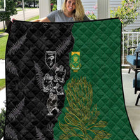 Aotearoa South Africa Rugby Freedom Cup Quilt Kiwi Warriors Haka with King Protea Symbol - Polynesian Pride