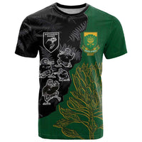 Custom Aotearoa South Africa Rugby Freedom Cup T Shirt Kiwi Warriors Haka with King Protea Symbol - Polynesian Pride