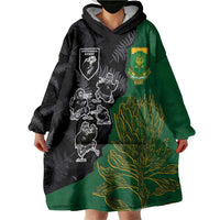 Custom Aotearoa South Africa Rugby Freedom Cup Wearable Blanket Hoodie Kiwi Warriors Haka with King Protea Symbol - Polynesian Pride