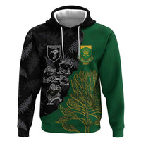 Custom Aotearoa South Africa Rugby Freedom Cup Zip Hoodie Kiwi Warriors Haka with King Protea Symbol - Polynesian Pride