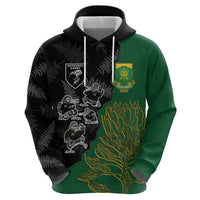 Custom Aotearoa South Africa Rugby Freedom Cup Zip Hoodie Kiwi Warriors Haka with King Protea Symbol - Polynesian Pride
