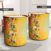 Hawaiian Tropical Fruits and Plants Laundry Basket Kakau Pattern Summer Vibe
