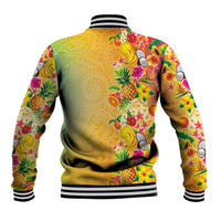 Hawaiian Tropical Fruits and Plants Baseball Jacket Kakau Pattern Summer Vibe