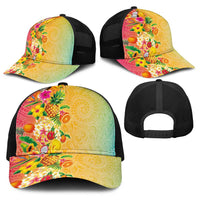 Hawaiian Tropical Fruits and Plants Baseball Net Cap Kakau Pattern Summer Vibe