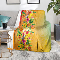 Hawaiian Tropical Fruits and Plants Blanket Kakau Pattern Summer Vibe