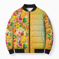 Hawaiian Tropical Fruits and Plants Bomber Puffer Jacket Kakau Pattern Summer Vibe